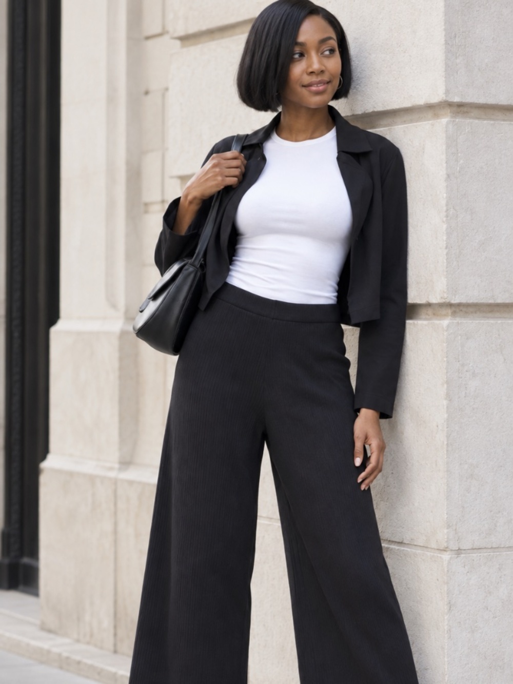 NWT | SKFK | Black Ribbed Wide Leg Cropped Pants | Size 6